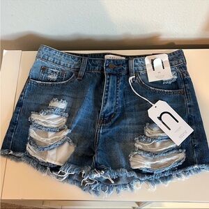 Distressed Blue Denim Shorts